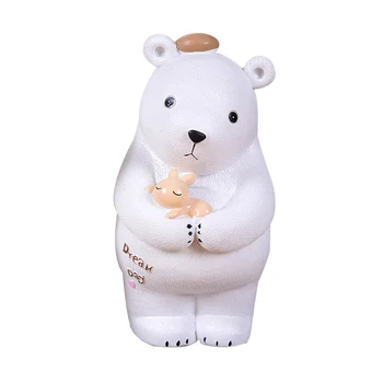 

Cartoon Cute Polar Bear Piggy Bank Creative Resin Crafts Money Box Birthday New Year'S Gift Coin Box Home Decoration Accessories