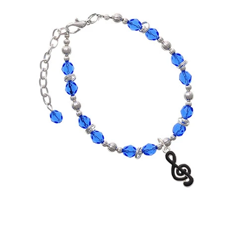Silvertone Black Clef Royal Blue Beaded Bracelet