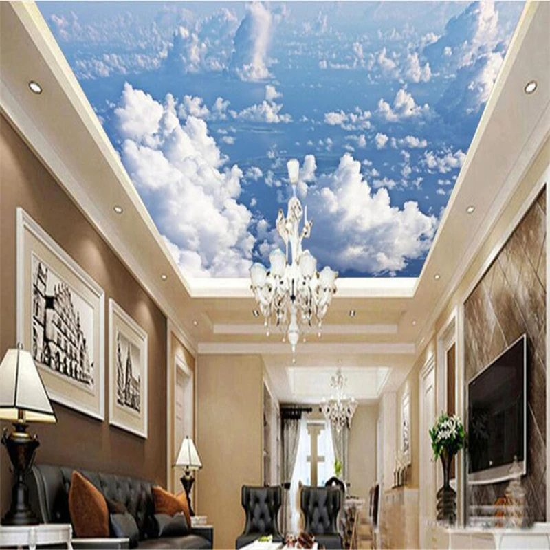 

beibehang Large Custom Wallpaper Mural Modern Fashion Beautiful Blue Sky Clouds Sky Ceiling Background