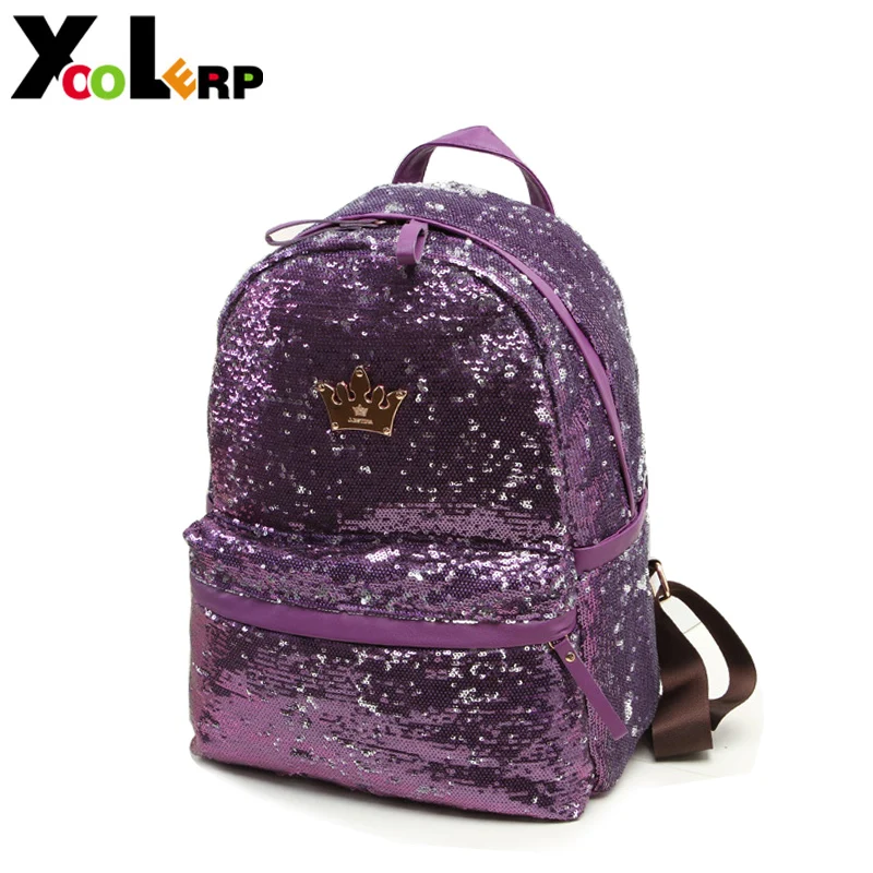 

4 Colors High Quality Leather Women's Sequin Backpack Girl Schoolbag Tote Bag Women Travel Bags Student Bag Wholesale