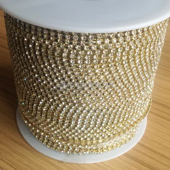 

3mm gold chain base with clear stones cup chain rhinestone trimming wholesale supplier for wedding ,scrafs decoration 10 YARDS