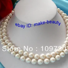 Ювелирные изделия 00586 потрясающие 2 рядов 10 мм идеально круглый белый пресной воды жемчуг ожерелье