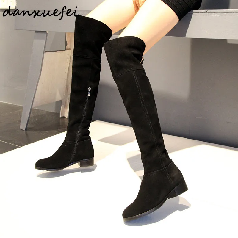 Women's Genuine Leather Winter Over The Knee Boots brand Designer Metal