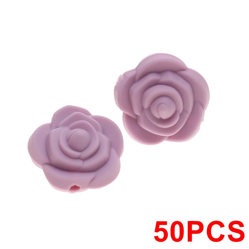 95 Lilac Не содержит Бисфенол А, 50 шт в наборе, силиконовые мини Роза Прорезыватель для зубов с бисером и цветочным принтом для девочек Одежда для маленьких прорезывания зубов Цепочки и ожерелья DIY аксессуары для новорожденных, соски с цепочкой для младенцев, игрушка - Цвет: 95 Lilac