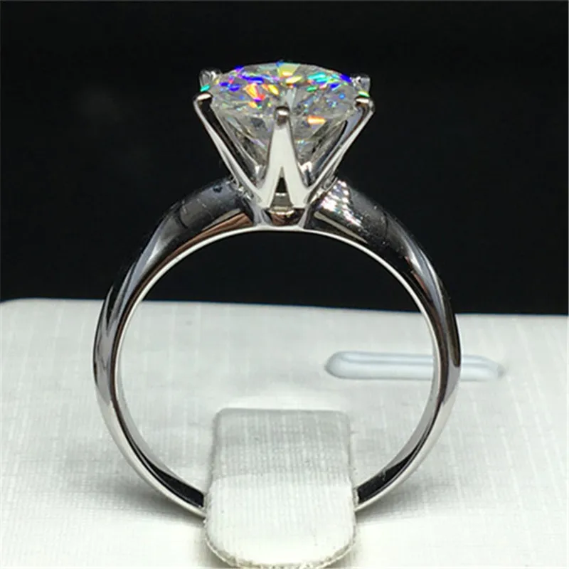 Solitaire 100% цельное кольцо из стерлингового серебра 925 пробы 1ct Sona 5A с циркониевым