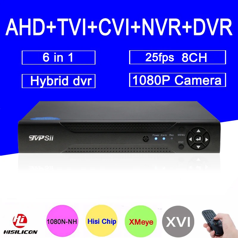 

1080P/960P/720P CCTV Camera Xmeye Hi3521A 1080N 25Fps 8 Channel 8CH Hybrid 6 in 1 WIFI Onvif NVR TVI CVI AHD DVR Free Shipping