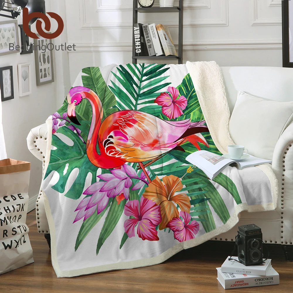 

BeddingOutlet Flamingo Velvet Plush Throw Blanket Tropical Plant Girls Bedding Sherpa Blanket for Couch Flower battaniye