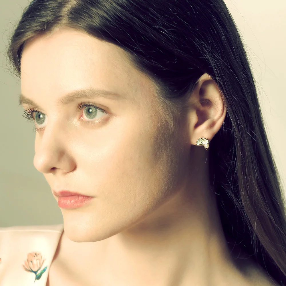 Viennois Fashion Jewelry Gold Color Mini Green Leaves Faux Pearl Stud Earrings for Women
