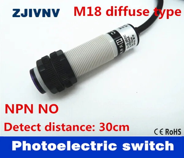 

M18 diffuse reflection type NPN NO DC 3 wire photoelectric switch normally open sensor distance 5-30cm adjustable G18-3A30NA