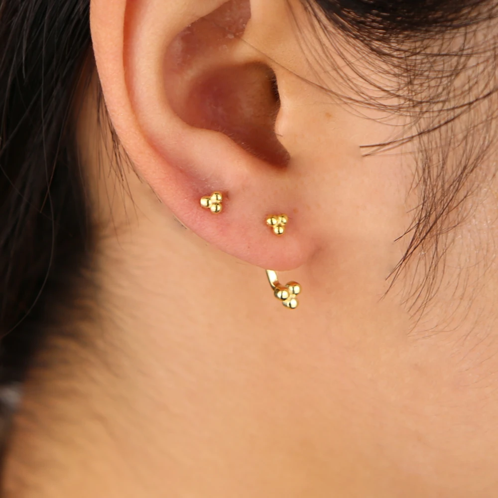 

100% 925 sterling silver tiny studs small ball dots erring for girls lady top quality double sided delicate minimal stack earing
