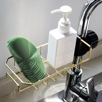 

Household Stainless Steel Faucet Shelf Bathroom Storage Rack Kitchen Sink Free Punch Sponge Drain Rack Large Capacity Heavy Load
