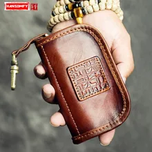 Мужские кошельки из натуральной кожи в стиле ретро, большая емкость, ручная работа, сумка для ключей, пакет для карт, первый слой, кожаные кошельки для автомобилей, дубления