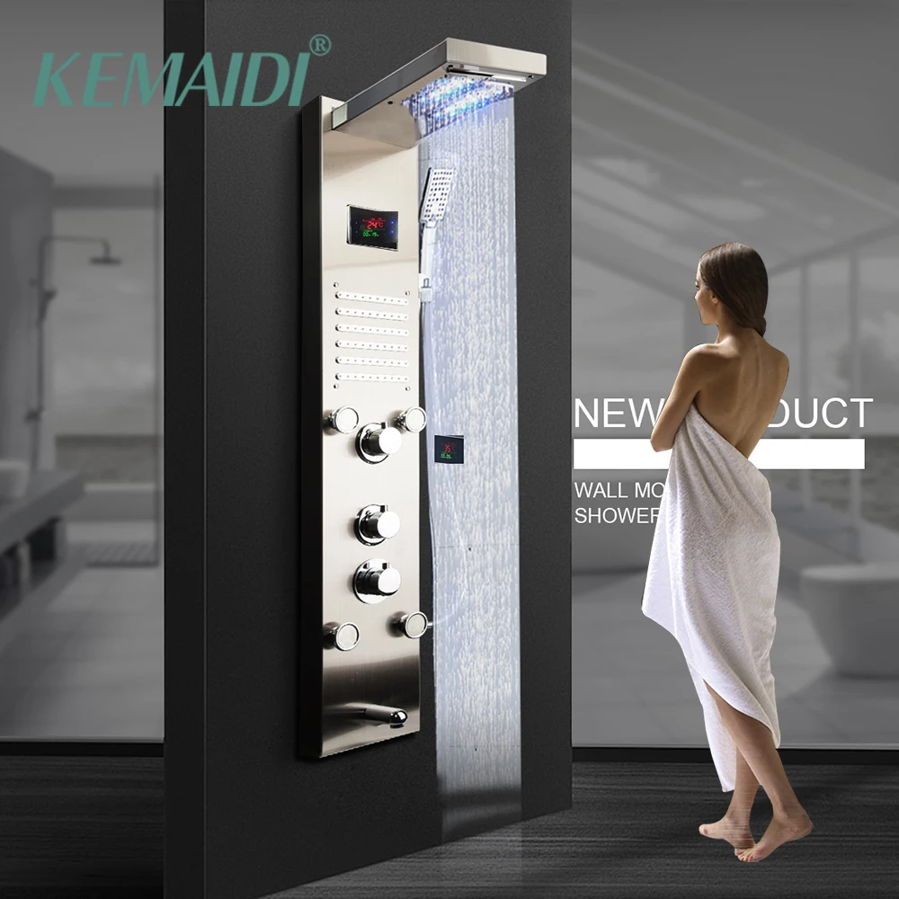 KEMAIDI черный никель Матовый цифровой дисплей душевая панель колонна светодиодный