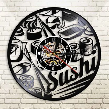 

1Piece Japanese Sashimi Decorative Wall Art Sushi Roll Food Wall Clock Sushi Vinyl Record Wall Clock Sushi Lover Gift Home Decor