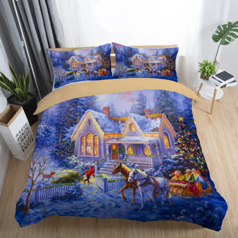 Комплект постельного белья с 3D рисунком &quotMerry Christmas&quot Размеры Queen/Twin/King
