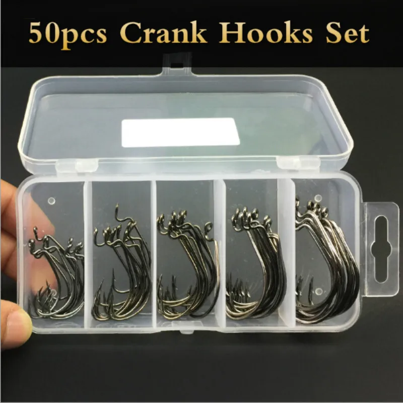 

FreeFisher 50pcs/set Carbon Steel Crank Hooks Kit with Fishing Box Fishhooks 2# 1# 1/0# 2/0# 3/0#