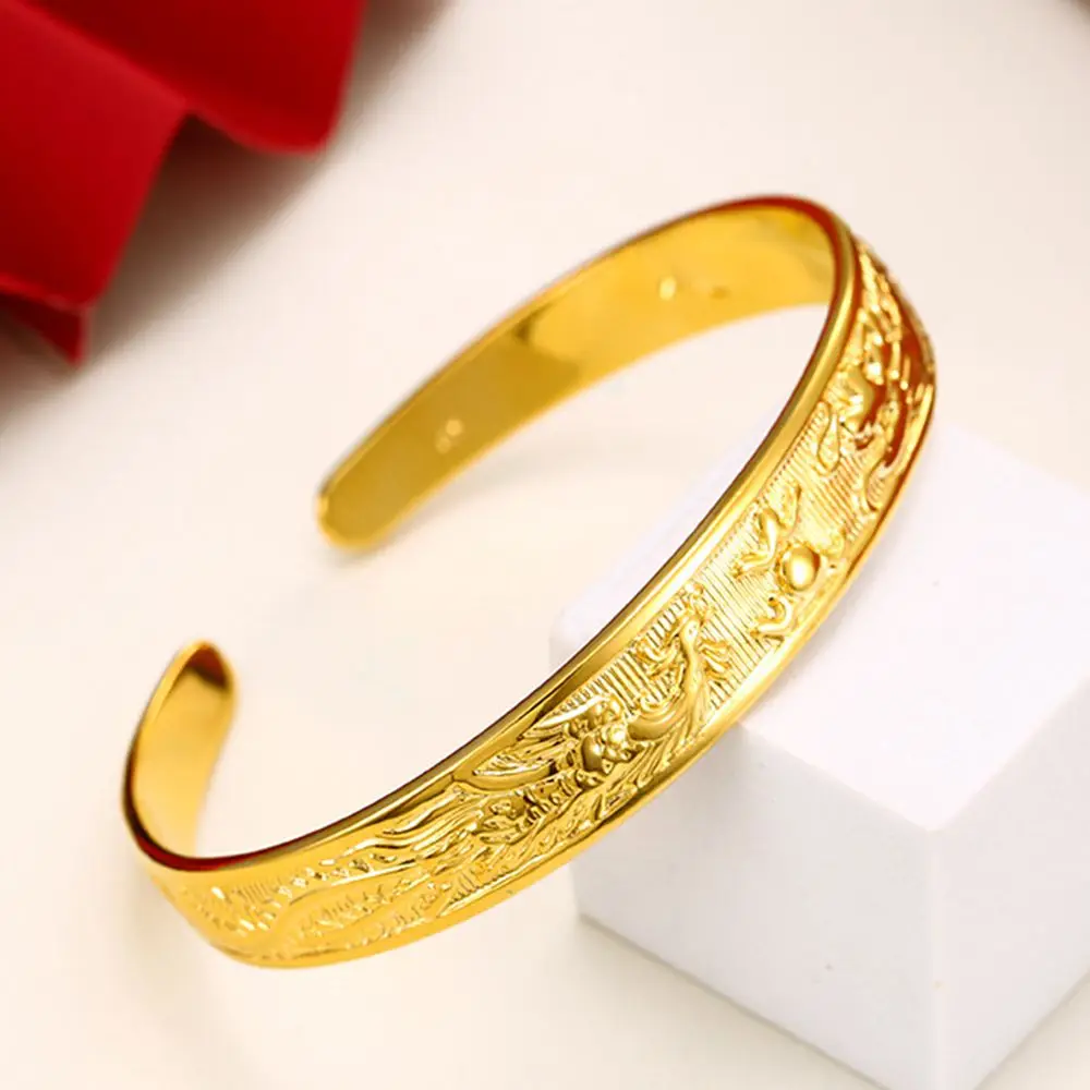 Cuff Bangle Dragon Phoenix Womens Yellow Gold Filled Fashion Bracelet Jewelry | Украшения и аксессуары