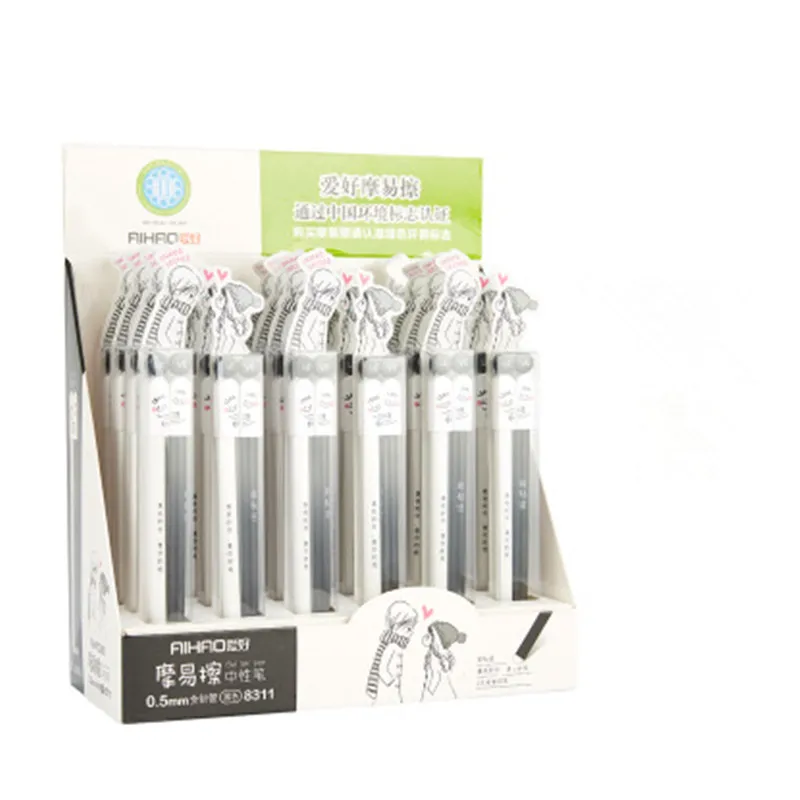 

New Arrival AIHAO Brand Neutral Students with Lovers Pen Black Felt-tip Pens lovely pen Mount Easy Erasable Pen 12Pcs/box