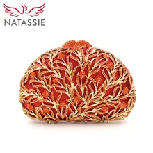 Natassie neue frauen shell förmigen luxus kristall abend handtasche hochzeit handtasche diamanten orange gold silber lx010