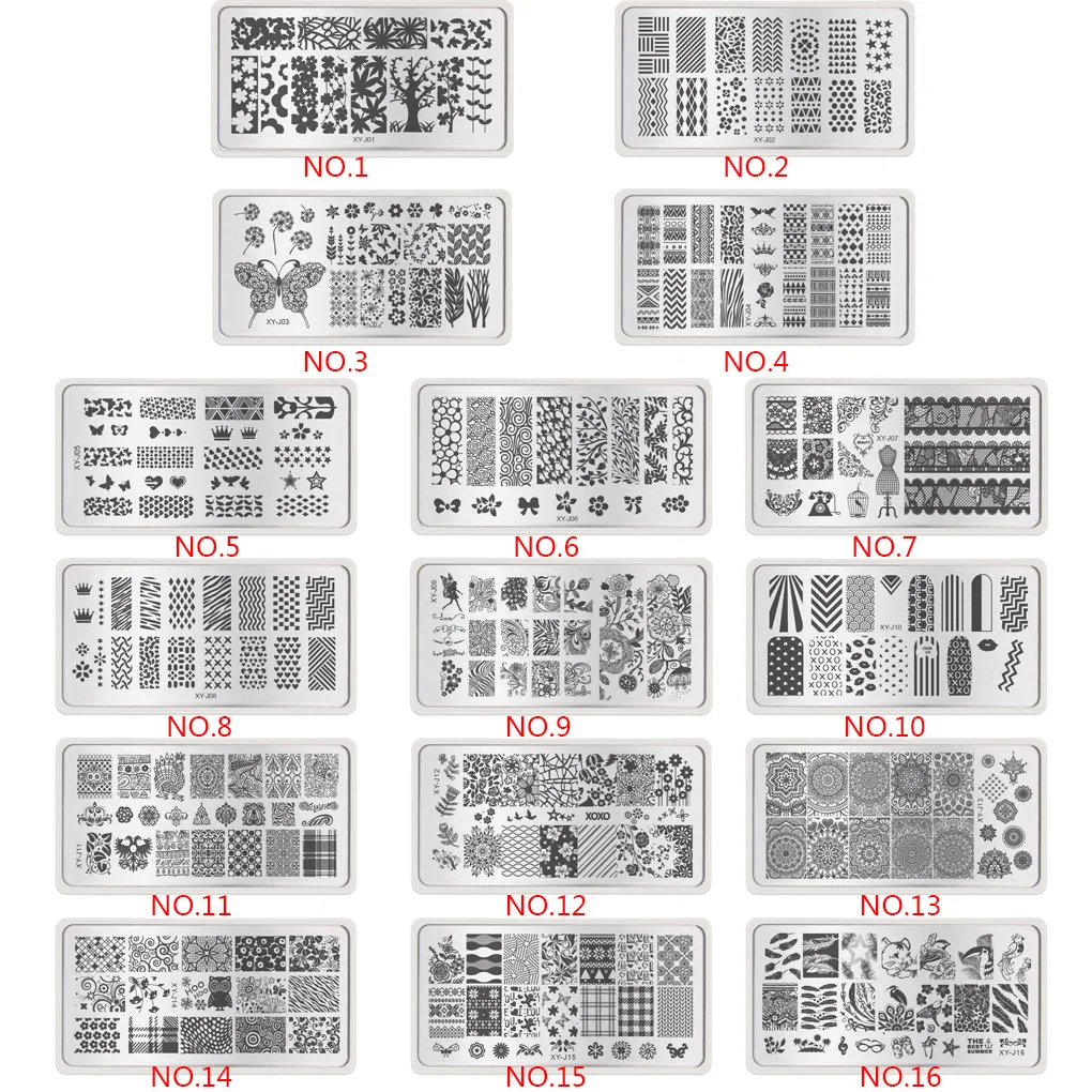 Горячая 16 видов стилей DIY украшения ногтей трафареты для ногтей печать для дизайна ногтей шаблоны пластины для геля лак для ногтей Маникюрные изображения пластины