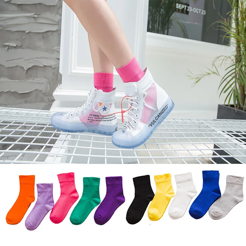 korean Style Women Socks Cotton Funny Cute Socks Ladies Casual Youthful Breathable Hosiery Pure-color for Girls Ankle Soft Socks