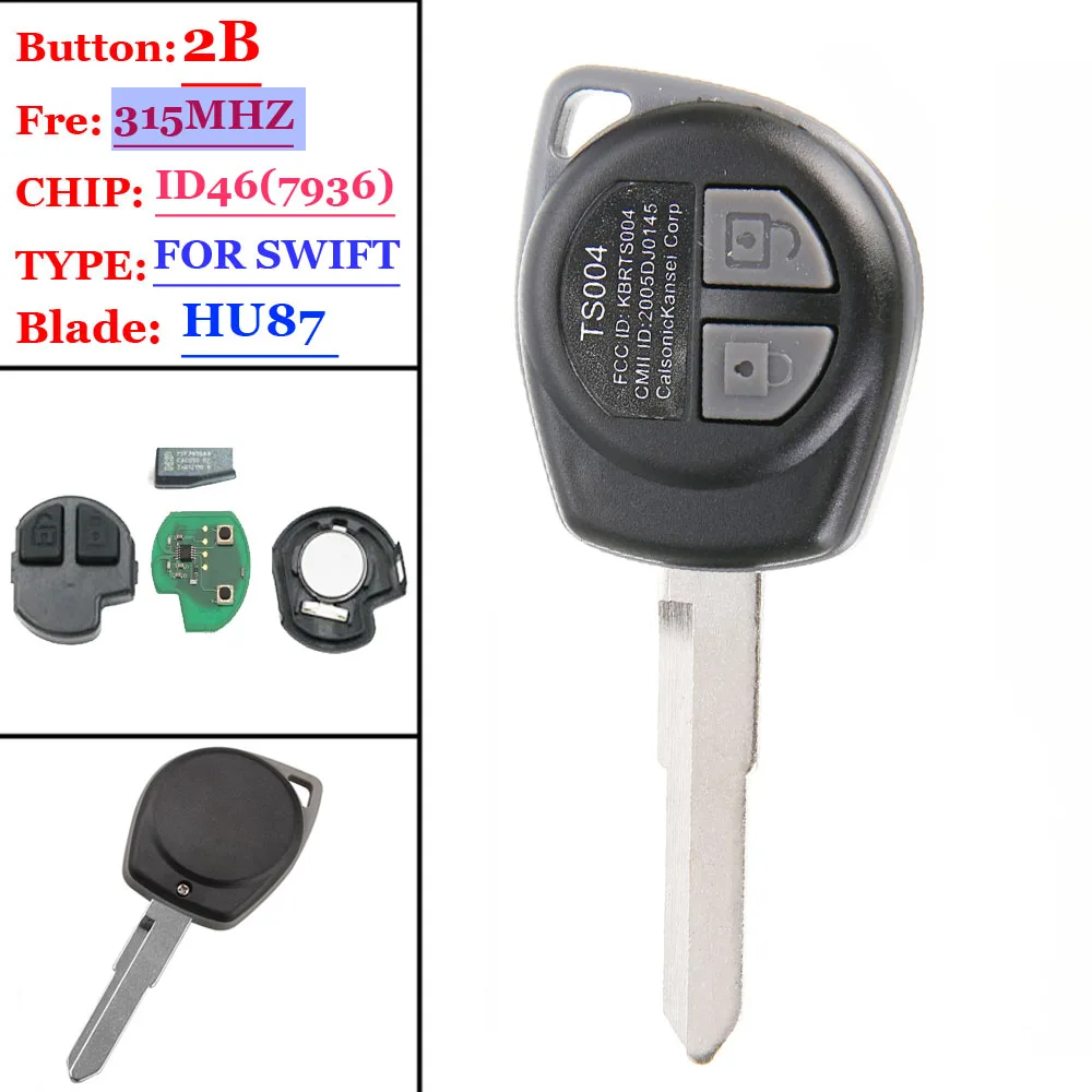 

(1pcs)2 button HU133 315 Mhz remote key ID46 chip for KBRTS004 for Suzuki Swift