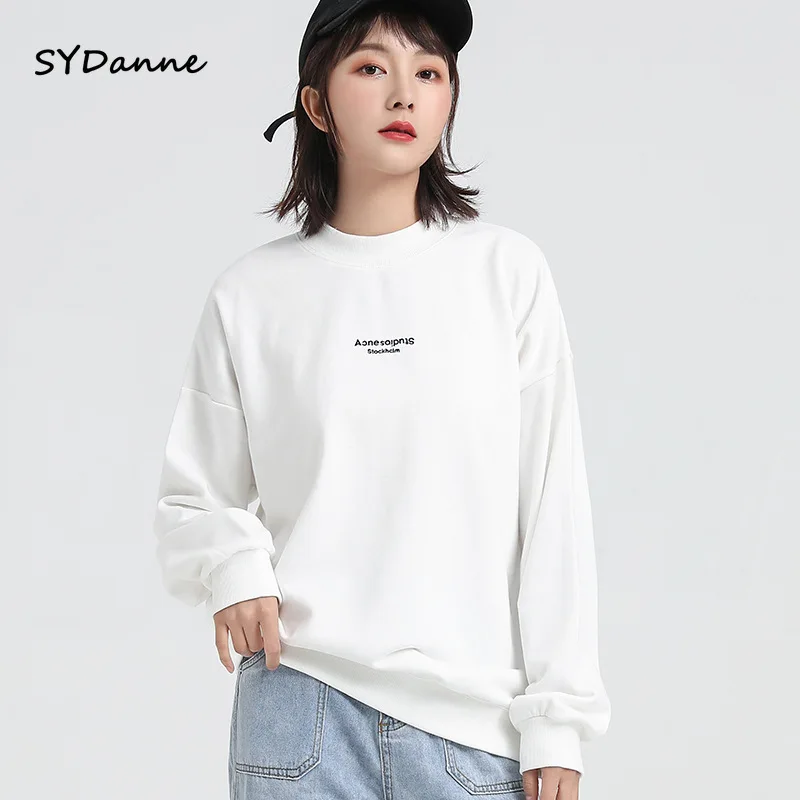 SYDanne/ г. весенне-осенние модели новой рубашки свободного кроя с капюшоном женские повседневные спортивные толстовки с круглым вырезом и длинными рукавами розового цвета