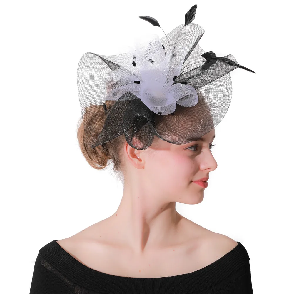 black and white Crinoline fascinators hats hair accessories for wedding