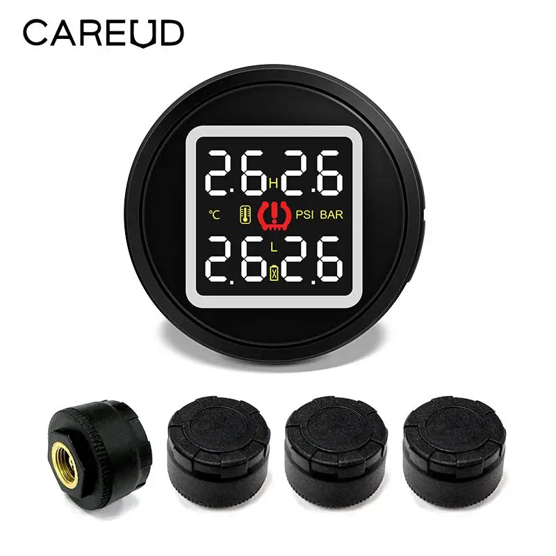 

CAREUD D580 Car TPMS Tire Pressure and Temperature Monitoring System with USB Socket 4 External Sensors 2018 New Arrival