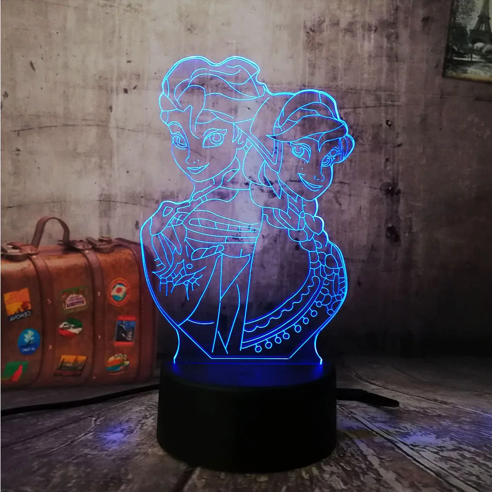 3D светодиодный ночной Светильник Эльза/Анна девочка принцесса подарок мультфильм фигура Bulbing настольная лампа вспышка декоративный гаджет спальня для детей подарок