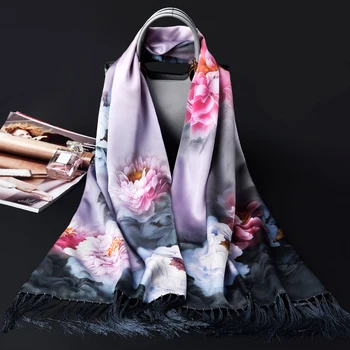 

12MU Double Layers 100% Pure Silk Scarf Women Luxury Brand Shawls and Wraps for Ladies Pashimina Muffler Winter Warm Silk Scarfs