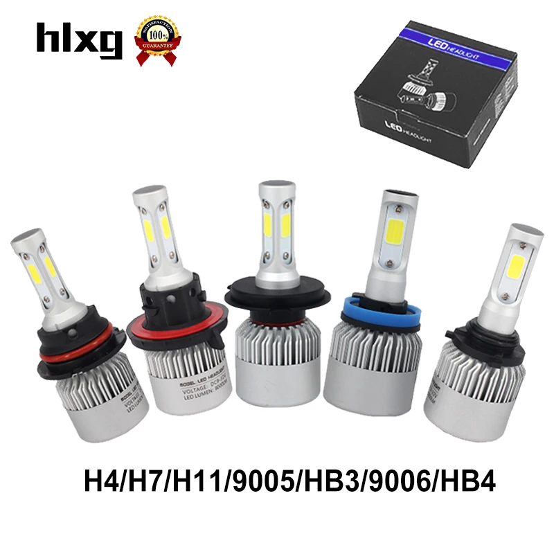2Pcs H4 LED H7 H11 9005 9006 HB4 COB Chip S2 Auto Car Headlight 72W