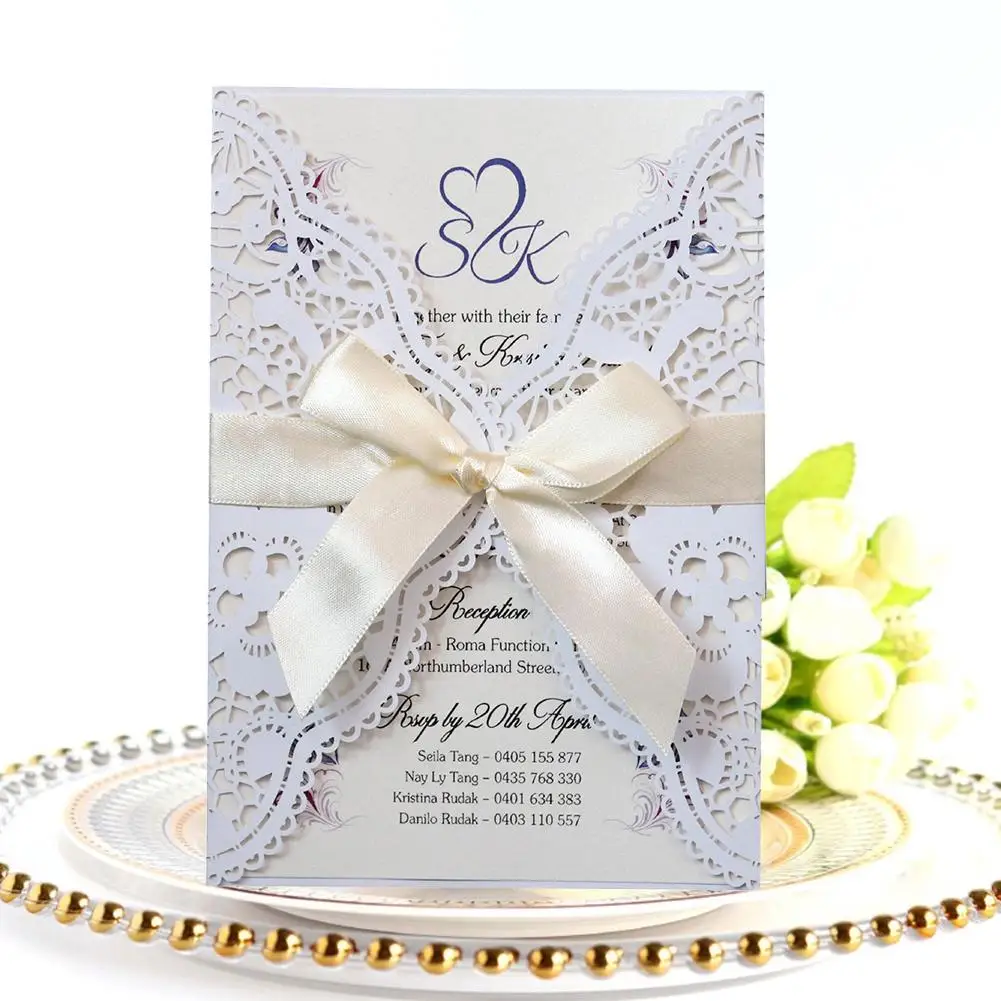  10PCS Invitation Card Simple European Invitations Laser Hollow Invitations Wedding Party Holiday Gr - 33031020597