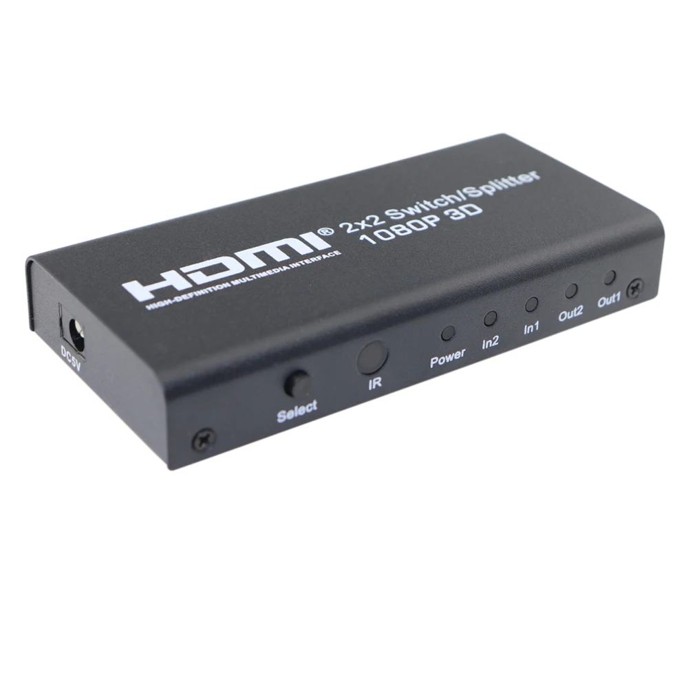 2X2 HDMI сплиттер коммутатор 2 в 2 Выход HDMI переключатель коробка с ИК-пультом и адаптером питания Поддержка 3D 1080P для HDTV PC PS3/PS4