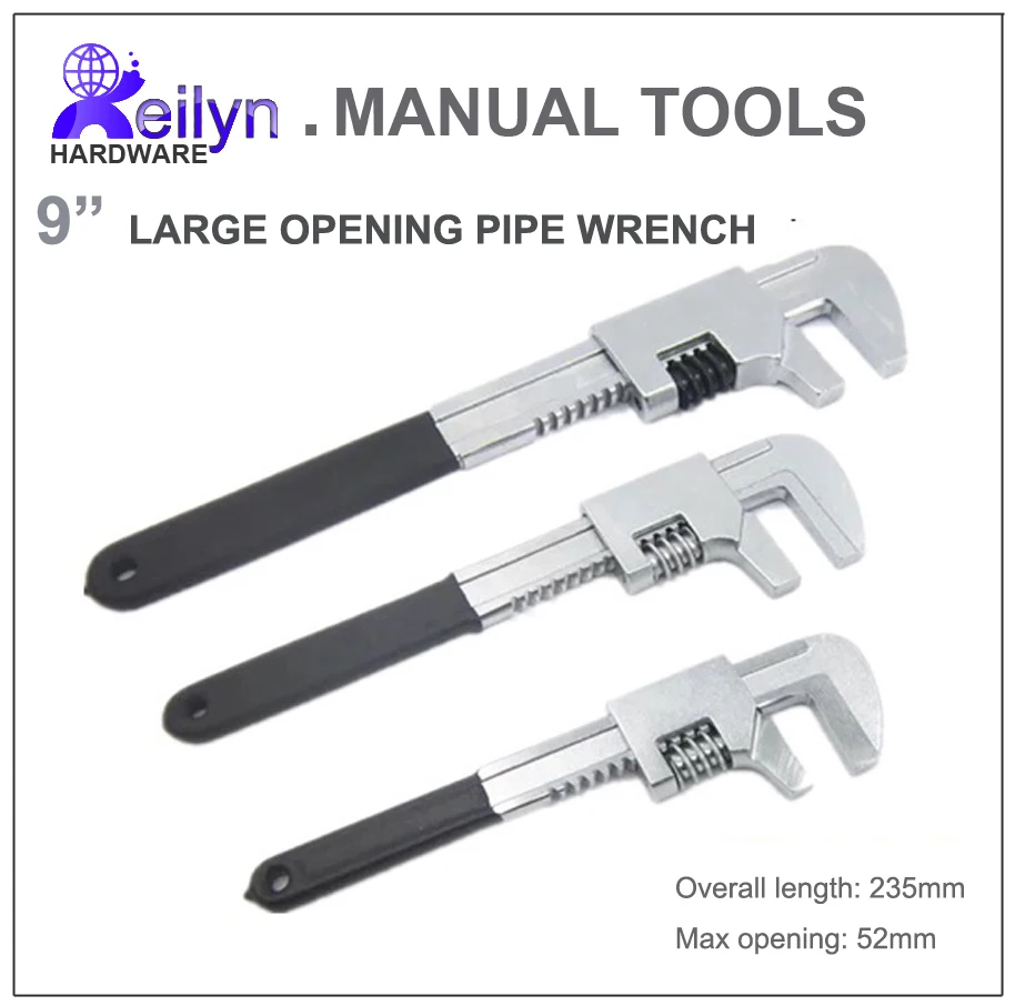 

Free Shipping 9" CRV pipe wrench large opening spanner Multifunctional wrench adjustable spanner 52mm opening size