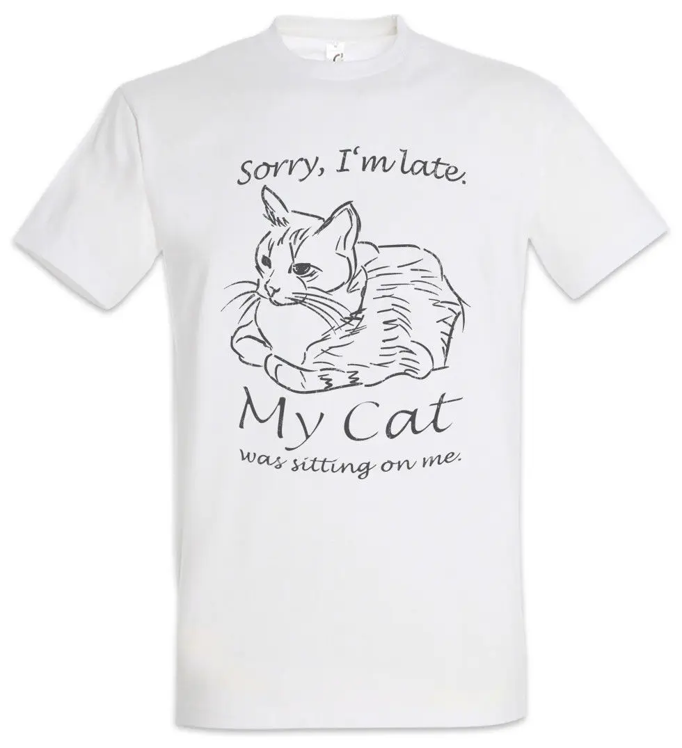 Футболка с надписью Sorry I'M Late Cat кошки мой кот сидит на мне забавная любовь