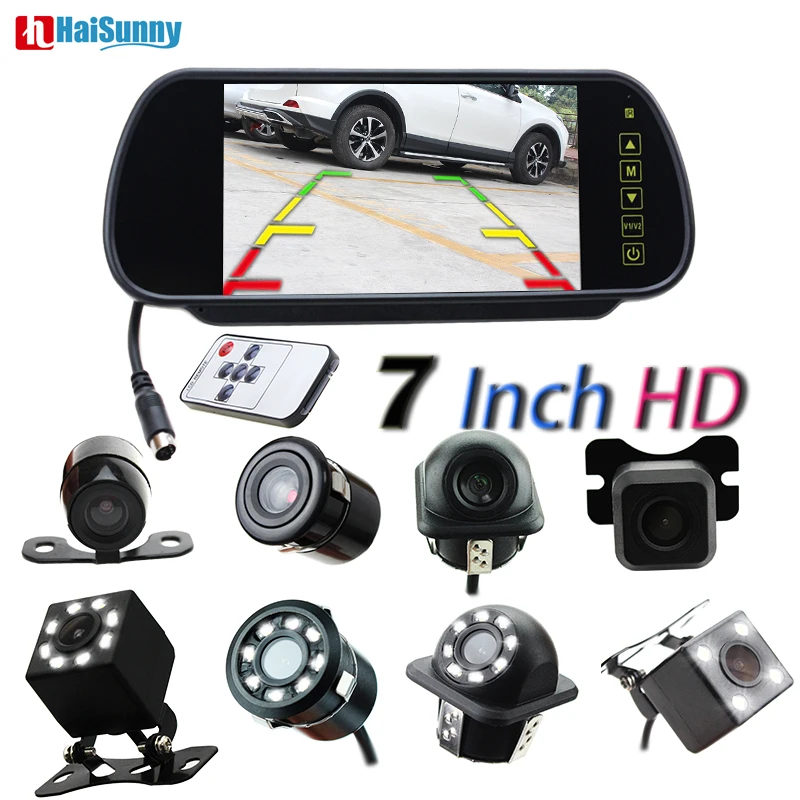 

HaiSunny 7 inch Monitor Full Touch Screen Rearview Mirror monitors with Waterproof Upgrade LED Night Vision Rear View Camera
