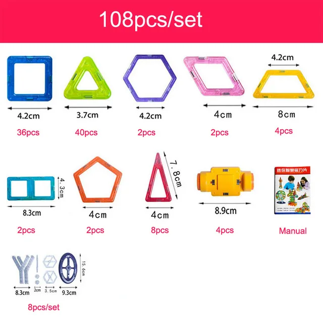 32-352 шт Мини магнитные блоки Сделай Сам Магнитный конструктор Набор для строительства модель и строительная игрушка неограниченное количество creativit игрушки для детей - Цвет: 108pcs
