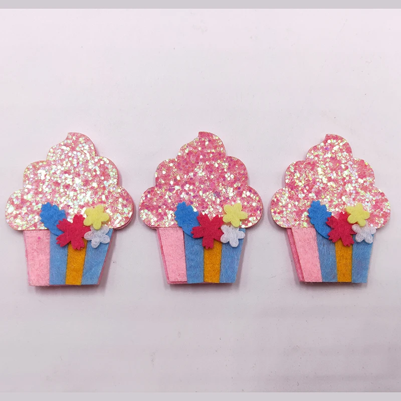 

4pcs/lot 4.5x5.5cm Glitter Fabric Appliques Cartoon Ice Cream Nonwoven Padded Patches for Wall Clothes Stickers DIY Hair Clips