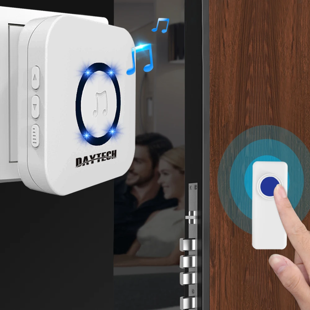 

DAYTECH Wireless Doorbell Smart Home Welcome Door Bell 52 Ringtones Waterproof Push Button Family Welcome Bell LED Indicator