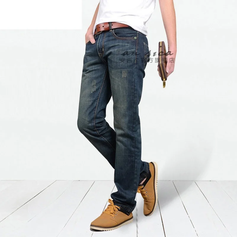 Men's fashion casual ripped denim jeans high quality street wear all match dark color straight