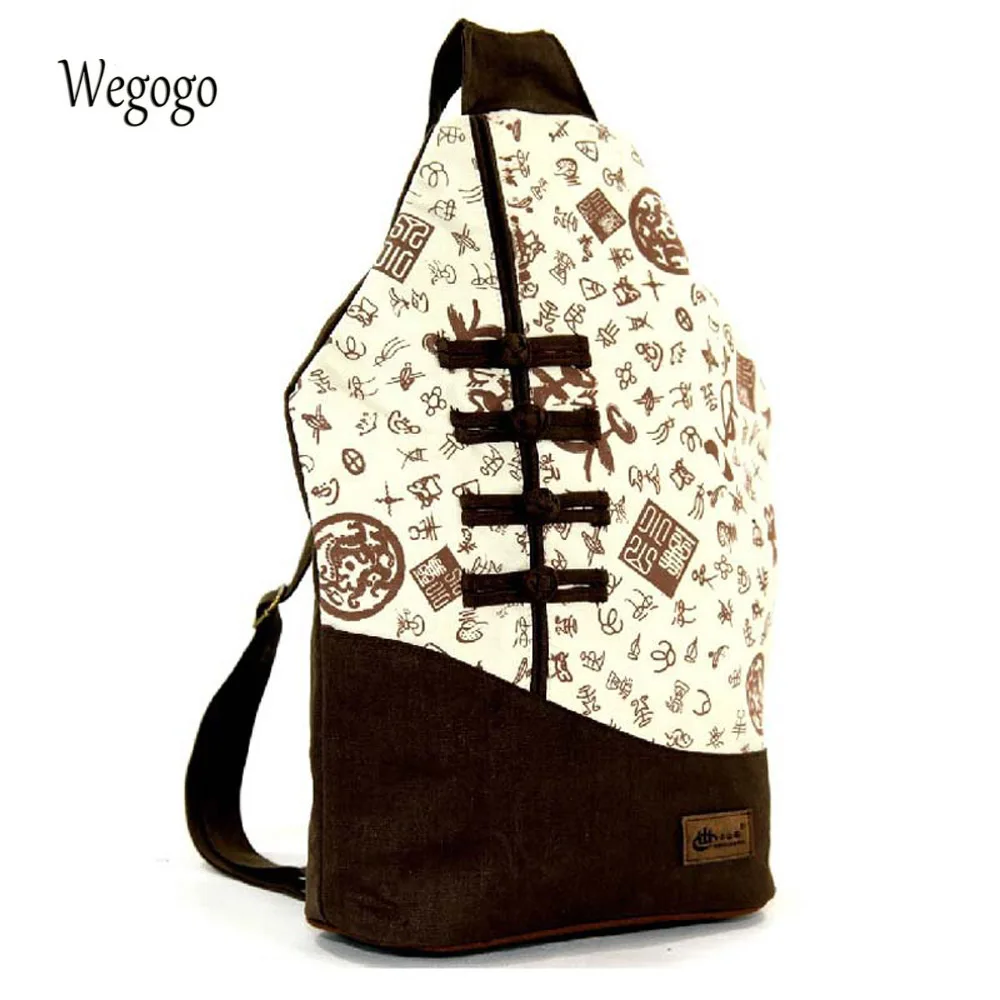 

Ethnic Style Ladies Backpack Ancient Script Printed Canvas Shoulder Bags Chinese National Buckle Backpacks Women Mochila