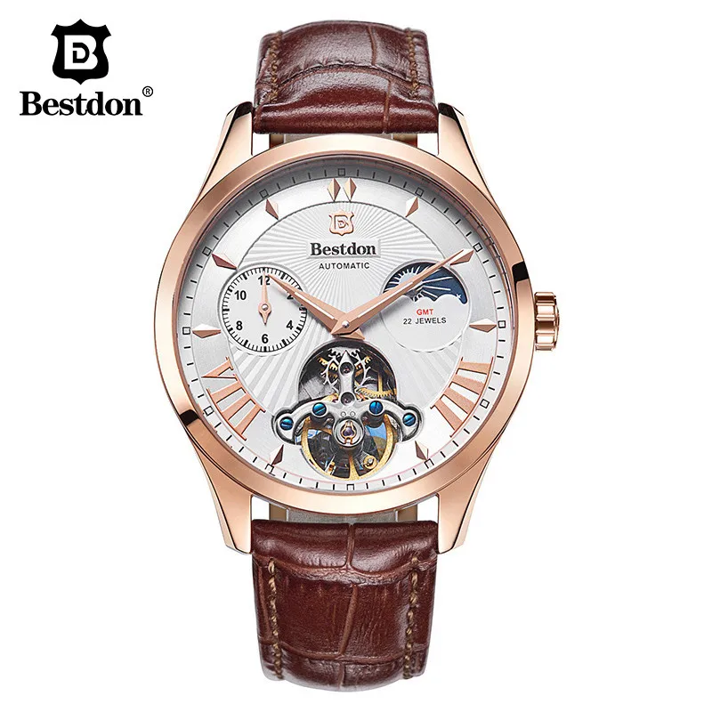 Tourbillon часы кожаный ремешок люксовый бренд Bestdon Мужские автоматические