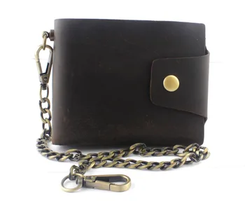 

Mens Biker Vintage Leather Card Money Holder Snap Wallet Purse W/ Brass Chain B7