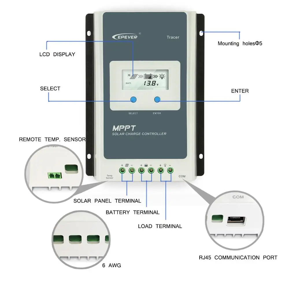 Контроллер заряда 1210AN 4210AN 30A 40A Tracer-AN1 Tracer 2V 24V PV вход ЖК-монитора контроллер солнечного зарядного устройства