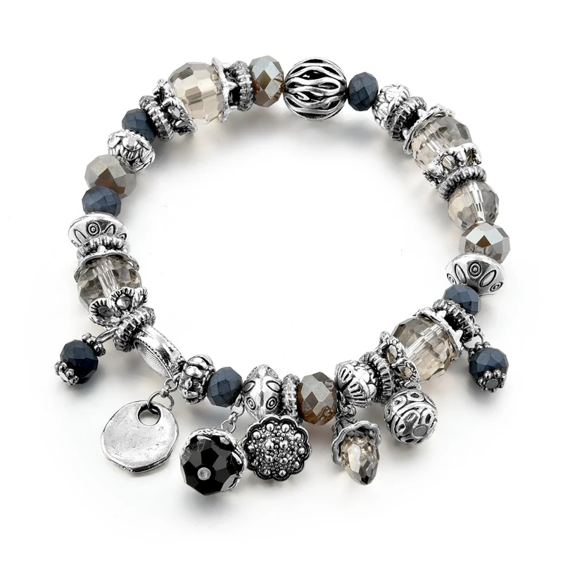 

Fashion DIY Crystal&Glass Beads Charm Bracelets For Women Snake Chain Bracelets & Bangles Pulsera SBR170123BK