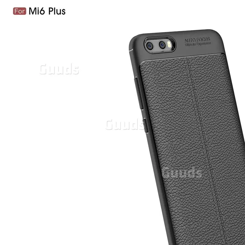 Luxury Auto Focus Litchi Texture Silicone TPU Back Cover for Xiaomi Mi 6 Plus - Black