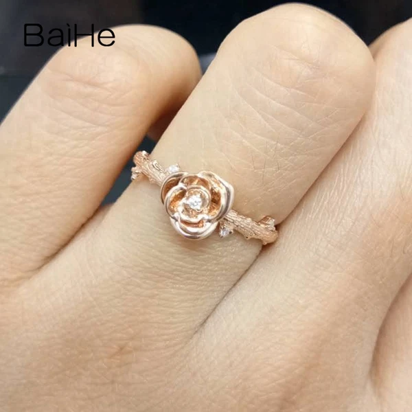 BAIHE Solid 14K розовое золото 0.03CT Сертифицированный H/SI круглый натуральные Алмазы обручальные женские модные ювелирные изделия кольцо