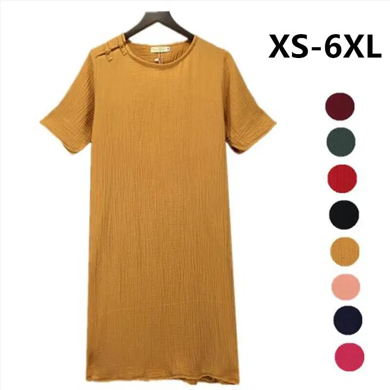 

Casual Solid Summer Dress 2019 Women Elegant Loose O Neck Dress Cotton Linen Dress Vestidos Plus Size S-5XL 6XL