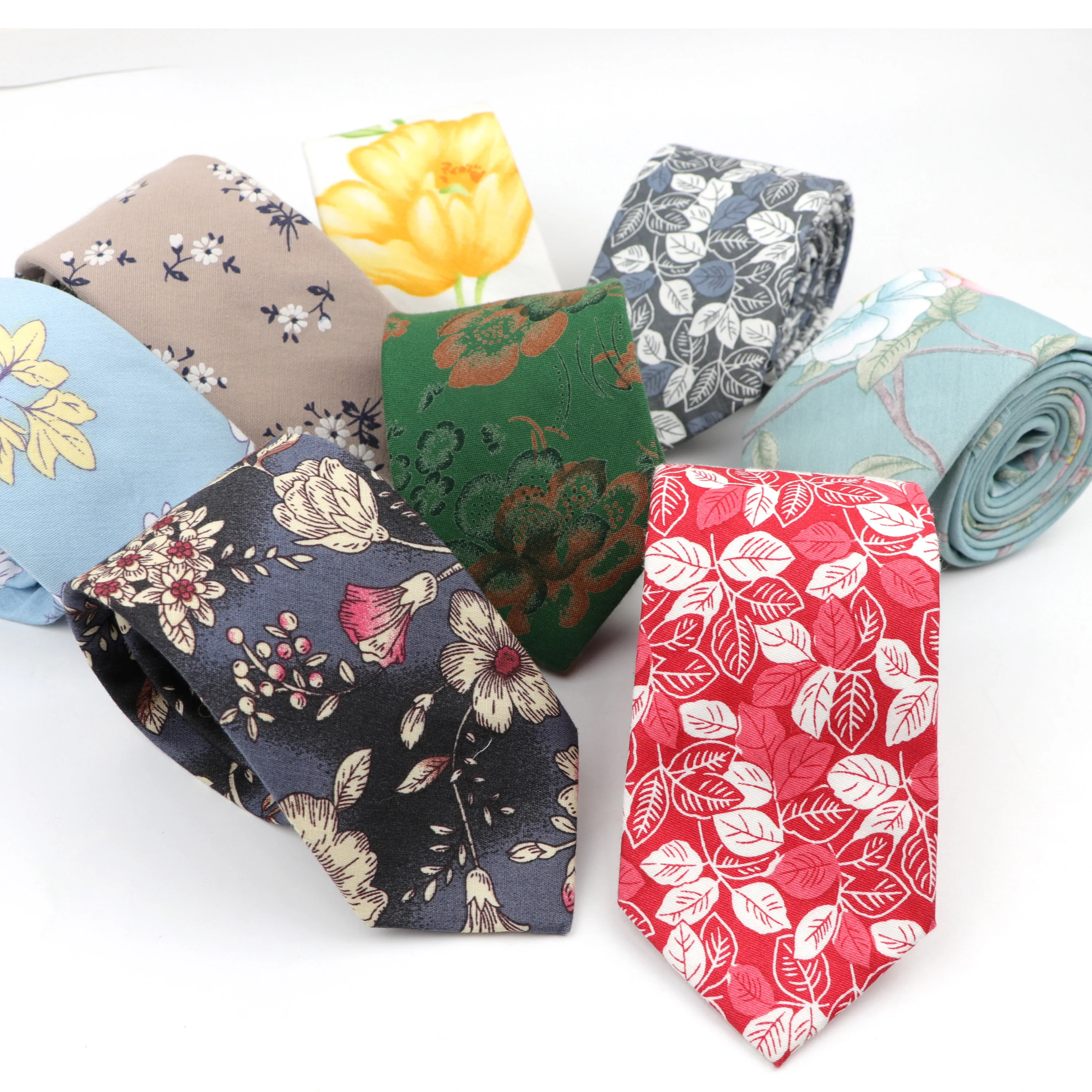 

7cm Width Floral Tie for Men Narrow Cotton Casual Mens Ties Wedding Party Flower Skinny Neckties for Women Printed Neck Ties